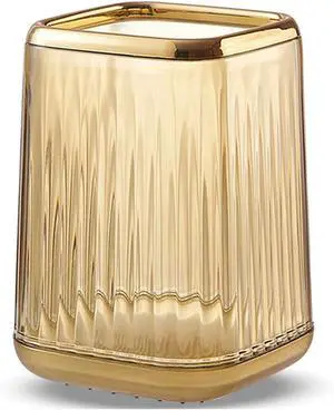 Acrylic Pen Holder, Cute Clear Gold Desk Organizer for Pencils, Makeup Brushes Toothbrushes with Striped Design for Vanity Bathroom Storage Cup Acrylic Pen Holder, Cute Clear Gold Desk Organizer for Pencils, Makeup Brushes Toothbrushes with Striped Design for Vanity Bathroom Storage Cup