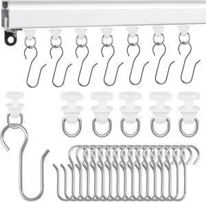 120 Pcs Shower Curtain Track Gliders & Curtain Hooks Set | Ceiling Mount Sliding Track S Shaped Metal Drapery Hooks and Plastic Rollers Sets for Drape Rails and Tracks 120 Pcs Shower Curtain Track Gliders & Curtain Hooks Set | Ceiling Mount Sliding Track S Shaped Metal Drapery Hooks and Plastic Rollers Sets for Drape Rails and Tracks