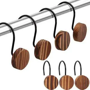 Wood Shower Curtain Hooks Rust Proof, Boho Shower Curtain Hooks Decorative, 12 Pack Shower Hooks for Shower Curtain, Shower Curtain Hangers Hooks (Brown, 12) Wood Shower Curtain Hooks Rust Proof, Boho Shower Curtain Hooks Decorative, 12 Pack Shower Hooks for Shower Curtain, Shower Curtain Hangers Hooks (Brown, 12)