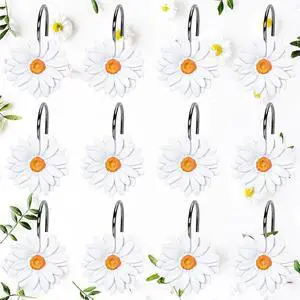 Whaline 12Pcs Spring Daisy Shower Curtain Hooks Summer White Flower Shower Rod Rings Boho Floral Decorative Curtain Hanger Hooks for Living Room Bedroom Bathroom Decor Whaline 12Pcs Spring Daisy Shower Curtain Hooks Summer White Flower Shower Rod Rings Boho Floral Decorative Curtain Hanger Hooks for Living Room Bedroom Bathroom Decor