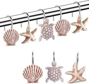Decorative Shower Curtain Hooks,12Pcs Seashell Turtles Shower Curtain Rings | Ocean Shower Curtain Hangers Theme Bath Shower Hooks Decor for Beach Ocean Themes Decorative Shower Curtain Hooks,12Pcs Seashell Turtles Shower Curtain Rings | Ocean Shower Curtain Hangers Theme Bath Shower Hooks Decor for Beach Ocean Themes