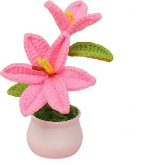 Handmade Potted Crochet Lily Flower,Artificial Lily Flowers Plants with Realistic Stamen, Mini Knitted Floral Lilies for Desk Decoration& Gift, 5.9 Inches Tall (Rose Red) Handmade Potted Crochet Lily Flower,Artificial Lily Flowers Plants with Realistic Stamen, Mini Knitted Floral Lilies for Desk Decoration& Gift, 5.9 Inches Tall (Rose Red)