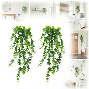 2 Pack Fake Hanging Plants, Artificial Potted Plants for Indoor Outdoor Decor - Realistic Faux Eucalyptus Vines in Pots for Boho Bathroom, Bedroom, Shelf, Porch Wall Decor, UV Resistant Greenery 2 Pack Fake Hanging Plants, Artificial Potted Plants for Indoor Outdoor Decor - Realistic Faux Eucalyptus Vines in Pots for Boho Bathroom, Bedroom, Shelf, Porch Wall Decor, UV Resistant Greenery