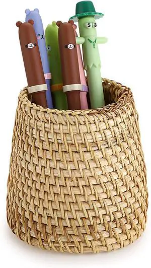 BTSKY Rattan Pen Cup, Handmade Desk Pencil Holders Makeup Brush Holder Multi-Functional Woven Basket Office&Home Desktop Organizer(Cone) BTSKY Rattan Pen Cup, Handmade Desk Pencil Holders Makeup Brush Holder Multi-Functional Woven Basket Office&Home Desktop Organizer(Cone)