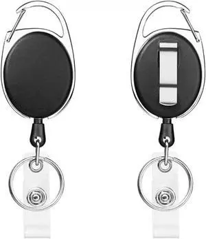 2 Packs Heave Duty Retractable Badge Reels with Carabiner Belt Clip and Key Ring, Badge Holders for ID Card Holders with 26.5 Inch Pull Cord (Black) 2 Packs Heave Duty Retractable Badge Reels with Carabiner Belt Clip and Key Ring, Badge Holders for ID Card Holders with 26.5 Inch Pull Cord (Black)