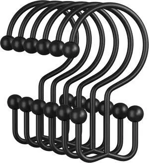 Amazer Black Shower Curtain Hooks, 12PCS Minimalist Simple Double Shower Curtain Rings, Rust-Resistant Metal Shower Hooks Shower Curtain Hangers, Shower Rings for Bathroom Shower Rods Curtains Amazer Black Shower Curtain Hooks, 12PCS Minimalist Simple Double Shower Curtain Rings, Rust-Resistant Metal Shower Hooks Shower Curtain Hangers, Shower Rings for Bathroom Shower Rods Curtains