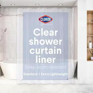 Clorox Shower Curtain Liner, Premium Lightweight Flexible Waterproof 3g PEVA for Bathroom with Weighted Magnets, Standard Size 70" x 72", Clear 1 Pack Clorox Shower Curtain Liner, Premium Lightweight Flexible Waterproof 3g PEVA for Bathroom with Weighted Magnets, Standard Size 70" x 72", Clear 1 Pack