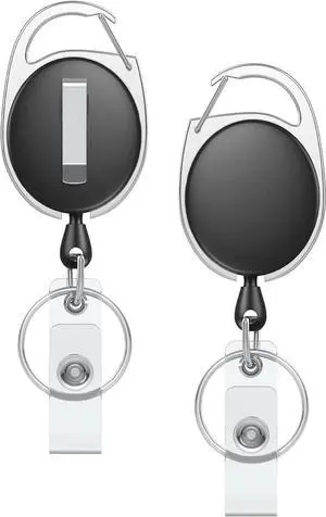 Uniclife 2 Pcs Retractable Badge Reel Keychain Clip for Badge Holder Black | Heavy Duty, Strong ABS, Stainless Steel Spring Coil, 24 Inch Nylon Rope, Carabiner Clip, Key Ring, Retractable Key Chain Uniclife 2 Pcs Retractable Badge Reel Keychain Clip for Badge Holder Black | Heavy Duty, Strong ABS, Stainless Steel Spring Coil, 24 Inch Nylon Rope, Carabiner Clip, Key Ring, Retractable Key Chain