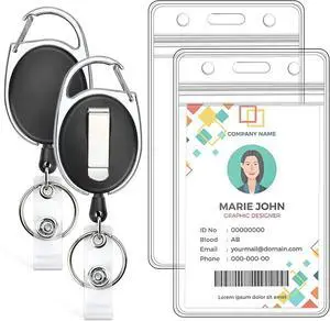 2 Pack Vertical ID Badge Holder with Retractable Badge Reel | Clear ID Card Holder with Heavy Duty Carabiner Badge Reel with 24 Inches Pull Cord 2 Pack Vertical ID Badge Holder with Retractable Badge Reel | Clear ID Card Holder with Heavy Duty Carabiner Badge Reel with 24 Inches Pull Cord