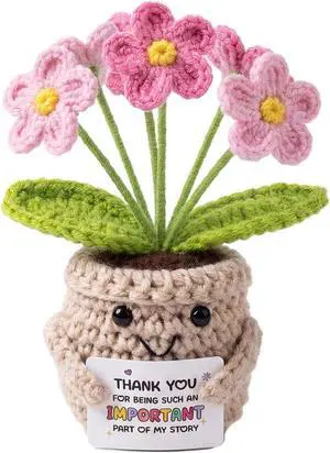 Crochet Positive Flowers Potted Plants, Fake Forget Me Not Flowers Doll | GPink for Friends, Family and Lover, Artificial Handmade Flowers for Valentines Birthday Wedding Gift and Home Decor Crochet Positive Flowers Potted Plants, Fake Forget Me Not Flowers Doll | GPink for Friends, Family and Lover, Artificial Handmade Flowers for Valentines Birthday Wedding Gift and Home Decor