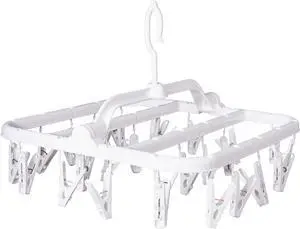 Foldable Clip Hangers with 26 Drying Clips, Underwear Hanger with Clips, Plastic Laundry Clip and Drip Drying Hanger for Socks, Bras, Lingerie, Clothes, Sturdy, White Foldable Clip Hangers with 26 Drying Clips, Underwear Hanger with Clips, Plastic Laundry Clip and Drip Drying Hanger for Socks, Bras, Lingerie, Clothes, Sturdy, White