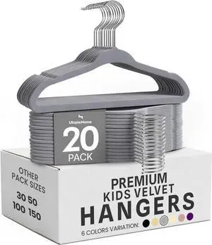 Utopia Home Kids Velvet Hanger 20 Pack 11" Premium Baby Hangers - Grey | Premium Non-Slip Baby Hangers for Baby and Toddlers, Durable Ultra-Slim Space-Saving Closet Organizers Utopia Home Kids Velvet Hanger 20 Pack 11" Premium Baby Hangers - Grey | Premium Non-Slip Baby Hangers for Baby and Toddlers, Durable Ultra-Slim Space-Saving Closet Organizers