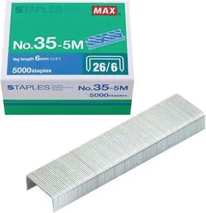 Max 35-5M Standard Staples for USA; Leg Length 6mm (1/4"); 100 Staples per Stick, for Use with Max HD-50, HD-50R, HD-50F and other Standard Staplers, 0.25" Leg Length, 0.5" Crown Width, 5000 Count Max 35-5M Standard Staples for USA; Leg Length 6mm (1/4"); 100 Staples per Stick, for Use with Max HD-50, HD-50R, HD-50F and other Standard Staplers, 0.25" Leg Length, 0.5" Crown Width, 5000 Count