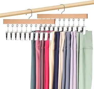 2 Pack Legging Hanger for Closet, Non-Slip Clips, Holds 20 Leggings | Upgraded Wooden Leggings Hangers, 360° Rotatable & Space Saving, Designed for Yoga Pants, Socks, and Lightweight Clothing 2 Pack Legging Hanger for Closet, Non-Slip Clips, Holds 20 Leggings | Upgraded Wooden Leggings Hangers, 360° Rotatable & Space Saving, Designed for Yoga Pants, Socks, and Lightweight Clothing