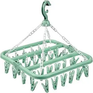 Clothes Drying Hanger with 32 Clips and Drip Foldable Hanging Rack (Light Green) Clothes Drying Hanger with 32 Clips and Drip Foldable Hanging Rack (Light Green)
