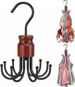 Bra Hanger for Closet Organizer, Wooden Tank Top Hangers Space Saving | 360° Rotating Bra Holder with 8 Hooks, Metal Foldable Hanger, Storage for Bras, Scarves, Belts, Underwear and More Bra Hanger for Closet Organizer, Wooden Tank Top Hangers Space Saving | 360° Rotating Bra Holder with 8 Hooks, Metal Foldable Hanger, Storage for Bras, Scarves, Belts, Underwear and More