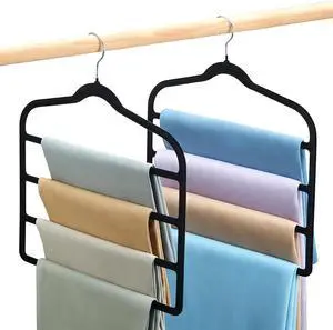 Pants Hangers Space Saving, 2 Pack Velvet-Coated Plastic Multi-Layer Hangers, Non-Slip Closet Organizer for Small Closets and College Dorms, Hanging Trousers, Scarves, Ties, Towels, Black Pants Hangers Space Saving, 2 Pack Velvet-Coated Plastic Multi-Layer Hangers, Non-Slip Closet Organizer for Small Closets and College Dorms, Hanging Trousers, Scarves, Ties, Towels, Black