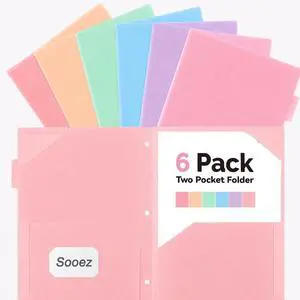 Sooez Plastic Folders with Pockets and Tabs, 6 Pack Pocket Folders with Writable Label Stickers, Fits 3-Ring Binder, Holds Letter/A4 Size Paper, Back to School Office Filing Supplies, Pastel Colors Sooez Plastic Folders with Pockets and Tabs, 6 Pack Pocket Folders with Writable Label Stickers, Fits 3-Ring Binder, Holds Letter/A4 Size Paper, Back to School Office Filing Supplies, Pastel Colors