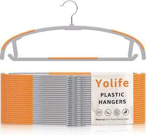 Yolife Plastic Clothes Hangers 10 Pack with Non-Slip Pads, 17.5" L × 8.3" H Heavy Duty Hanger with 360° Swivel Metal Hook, Slim Space Saving Hangers for Closet Organizer, Gray & Orange Yolife Plastic Clothes Hangers 10 Pack with Non-Slip Pads, 17.5" L × 8.3" H Heavy Duty Hanger with 360° Swivel Metal Hook, Slim Space Saving Hangers for Closet Organizer, Gray & Orange