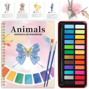 Watercolor Workbook - Coloring Book Beginner Friendly Painting Kit, Watercolor Workbooks for Adults with 24 Colors Paint, Exploration Gift for Adults Teens (Animals) Watercolor Workbook - Coloring Book Beginner Friendly Painting Kit, Watercolor Workbooks for Adults with 24 Colors Paint, Exploration Gift for Adults Teens (Animals)
