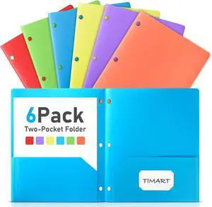 Timart 2-Pocket Folders, Plastic Folders with Pockets 3 Hole Punched-6 Pack | Heavy Duty Plastic, for 3 Ring Binder, Fit Letter Size, Folders for School Office Timart 2-Pocket Folders, Plastic Folders with Pockets 3 Hole Punched-6 Pack | Heavy Duty Plastic, for 3 Ring Binder, Fit Letter Size, Folders for School Office