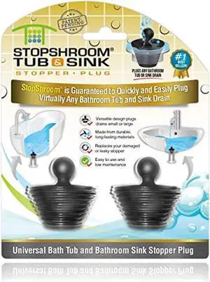 StopShroom Tub 2 Pack Universal Stopper for Bathtub and Bathroom Sink Drains, Black Plug 2pk, 2 Count StopShroom Tub 2 Pack Universal Stopper for Bathtub and Bathroom Sink Drains, Black Plug 2pk, 2 Count