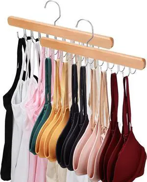 NECAMOCU 2 Pack Bra Hanger for Closet Organizer, Premium Tank Top Hangers | Wooden Bra Holder with 36 Foldable Hooks, 360° Rotating Design, Space Saving Storage for Tank Tops, Bras, Belts, and More NECAMOCU 2 Pack Bra Hanger for Closet Organizer, Premium Tank Top Hangers | Wooden Bra Holder with 36 Foldable Hooks, 360° Rotating Design, Space Saving Storage for Tank Tops, Bras, Belts, and More