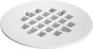 Replacement Shower Drain Strainer, Snap-in, Round, 4-1/4 in Dia, 1/4 in H, Plastic, White - 1 Each Replacement Shower Drain Strainer, Snap-in, Round, 4-1/4 in Dia, 1/4 in H, Plastic, White - 1 Each