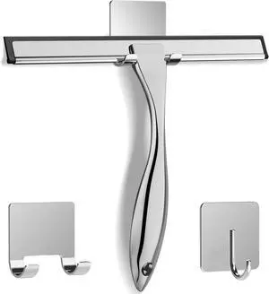 All-Purpose Stainless Steel Shower Squeegee for Shower Glass Door with 2 Adhesive Hooks, Bathroom Cleaner Tool Household Window Mirror Squeegee , Cleaning Tile Wall, Car, 10 Inch Silver All-Purpose Stainless Steel Shower Squeegee for Shower Glass Door with 2 Adhesive Hooks, Bathroom Cleaner Tool Household Window Mirror Squeegee , Cleaning Tile Wall, Car, 10 Inch Silver