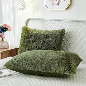 Fluffy Set of 2 Pillowcases Faux Fur Throw Pillow Covers King Size Shams Soft Christmas Decorative Zipper Closure (Sage, 20"x36") Fluffy Set of 2 Pillowcases Faux Fur Throw Pillow Covers King Size Shams Soft Christmas Decorative Zipper Closure (Sage, 20"x36")