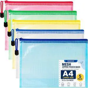 MAQIHAN Mesh Zipper Pouch Bags - A4 Clear Zipper Pouches, 13.2 x 9.4 Inch | Zipper Pouches for Organizing, Waterproof Letter Size File Bag for Puzzles, Board Games, Office Supplies, 5 Pack MAQIHAN Mesh Zipper Pouch Bags - A4 Clear Zipper Pouches, 13.2 x 9.4 Inch | Zipper Pouches for Organizing, Waterproof Letter Size File Bag for Puzzles, Board Games, Office Supplies, 5 Pack