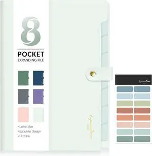 Sooez Elegant Accordion File Organizer, 8 Pocket Expanding File Folder | Portable Folders for Documents, Cute Paper Organizer with Label, for School Office College Supplies, Letter Size, Light Green Sooez Elegant Accordion File Organizer, 8 Pocket Expanding File Folder | Portable Folders for Documents, Cute Paper Organizer with Label, for School Office College Supplies, Letter Size, Light Green