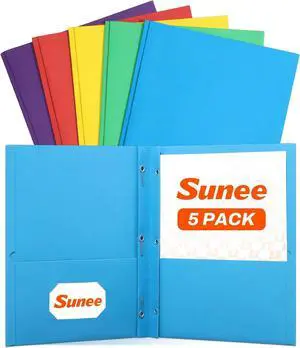SUNEE Folders with Prongs, 5 Pack Paper Pocket Folders, Folders with Pockets and Prongs Fit Letter Size Paper, 5 Assorted Colors for School Office Home Business SUNEE Folders with Prongs, 5 Pack Paper Pocket Folders, Folders with Pockets and Prongs Fit Letter Size Paper, 5 Assorted Colors for School Office Home Business