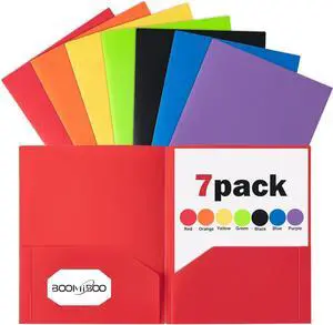 BOOMIBOO Colored Plastic Folders with Pockets (7 Pack, Assorted Colors) | Durable Heavy Duty File Folders with Business Card Slot, 2 Pocket Folders for Schoolwork & Office,Letter Size BOOMIBOO Colored Plastic Folders with Pockets (7 Pack, Assorted Colors) | Durable Heavy Duty File Folders with Business Card Slot, 2 Pocket Folders for Schoolwork & Office,Letter Size