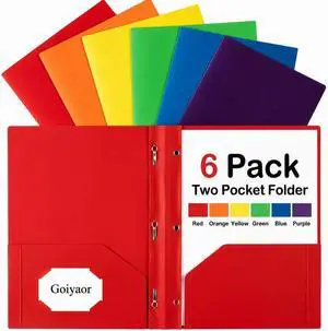 6 Pack Plastic Folders with Pockets and Prongs, 2 Pocket Folders with Fasteners, Heavy Duty Poly Folders with Brads for 3 Hole Punched Paper, File Folders for School Office Home Organization 6 Pack Plastic Folders with Pockets and Prongs, 2 Pocket Folders with Fasteners, Heavy Duty Poly Folders with Brads for 3 Hole Punched Paper, File Folders for School Office Home Organization