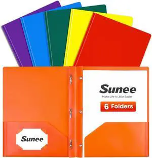 SUNEE 3-Prong Plastic Folders with Pockets (6 Pack, Assorted Colors) 2 Pocket Folders with Fasteners, Tear-Resistant Plastic Pockets, and Fit Letter Size Paper, Use for School Office Home Business SUNEE 3-Prong Plastic Folders with Pockets (6 Pack, Assorted Colors) 2 Pocket Folders with Fasteners, Tear-Resistant Plastic Pockets, and Fit Letter Size Paper, Use for School Office Home Business