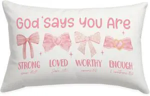 Pink 12x20 Throw Pillow Cover, Pink Bow Coquette Decorative | Christian Room Decor Gifts for Women Girls Teen, Inspirational Affirmations Decor, Bible Verse Bow Decor for Girls Room Dorm Pink 12x20 Throw Pillow Cover, Pink Bow Coquette Decorative | Christian Room Decor Gifts for Women Girls Teen, Inspirational Affirmations Decor, Bible Verse Bow Decor for Girls Room Dorm