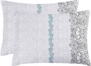 Wake In Cloud - Bohemian Pillow Cases, Boho Chic Reversible Pattern Printed, Set of 2 Soft Pillowcases Pillow Shams Covers, Teal Gray, King Size 20x36 Inches Wake In Cloud - Bohemian Pillow Cases, Boho Chic Reversible Pattern Printed, Set of 2 Soft Pillowcases Pillow Shams Covers, Teal Gray, King Size 20x36 Inches
