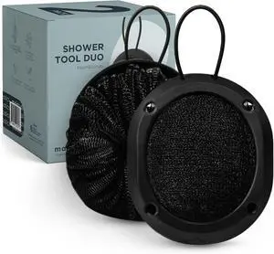 MainBasics Shower Tool Duo 2-in-1 Shower Loofah Sponge, 2 Pack, Black | Exfoliating Body Scrubber, Shower Scrubber, Deep Cleansing, Rich Lather MainBasics Shower Tool Duo 2-in-1 Shower Loofah Sponge, 2 Pack, Black | Exfoliating Body Scrubber, Shower Scrubber, Deep Cleansing, Rich Lather