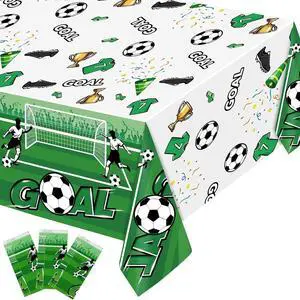 3 Pack Soccer Party Table Cloths, 108 x 54 Inch, Green | Soccer birthday party decorations, game day table covers, team celebration supplies, disposable plastic tablecloths 3 Pack Soccer Party Table Cloths, 108 x 54 Inch, Green | Soccer birthday party decorations, game day table covers, team celebration supplies, disposable plastic tablecloths