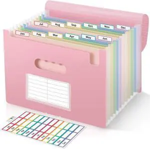 SKYDUE 13-Pocket Expanding File Folder, Accordion Document Organizer with Monthly Labels, A4 & Letter Size for Tax Records, Medical Files, Receipts, Home Office Use Pink SKYDUE 13-Pocket Expanding File Folder, Accordion Document Organizer with Monthly Labels, A4 & Letter Size for Tax Records, Medical Files, Receipts, Home Office Use Pink