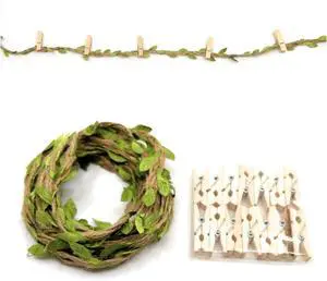 Photo Garland Banner - Clip Photo/Card Holders - Mini Clothespins with Decorative Jute Twine (TAN: Leaf Jute - Clothespins) Photo Garland Banner - Clip Photo/Card Holders - Mini Clothespins with Decorative Jute Twine (TAN: Leaf Jute - Clothespins)