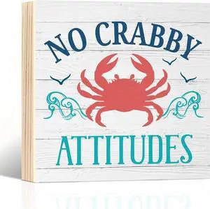 No Crabby Attitudes Wooden Box Sign, Crab Beach Decorations | Coastal Crab Beach Decor for Home Kitchen Bathroom Bar Cafe Shelf Table, Beach Theme Desk Plaque, Sea Crab Decor, 5.9x5.9 in No Crabby Attitudes Wooden Box Sign, Crab Beach Decorations | Coastal Crab Beach Decor for Home Kitchen Bathroom Bar Cafe Shelf Table, Beach Theme Desk Plaque, Sea Crab Decor, 5.9x5.9 in