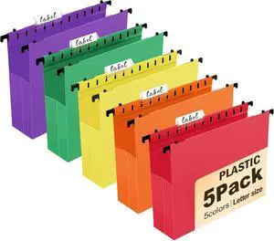 Navona 5 Pack Heavy Duty Plastic Hanging File Folders, Letter Size | Water-Resistant & Durable, 2" Expandable Pockets, Adjustable Hanging Hooks, 5 Assorted Colors, Ideal for Home & Office Navona 5 Pack Heavy Duty Plastic Hanging File Folders, Letter Size | Water-Resistant & Durable, 2" Expandable Pockets, Adjustable Hanging Hooks, 5 Assorted Colors, Ideal for Home & Office