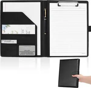 Professional Padfolio with Clipboard, Faux Leather Portfolio Folder Binder, Legal Pad Holder for A4 Letter Size Notepad, Resume, Writing Pad, Ideal Organizer for Business Office Conference, Black, Professional Padfolio with Clipboard, Faux Leather Portfolio Folder Binder, Legal Pad Holder for A4 Letter Size Notepad, Resume, Writing Pad, Ideal Organizer for Business Office Conference, Black,
