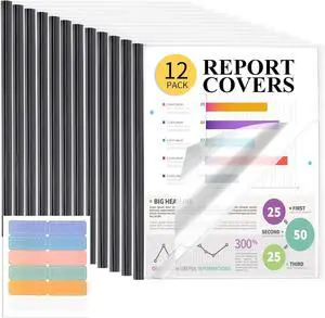 Utron 12 Pack Report Covers, 70 Sheet Capacity Presentation Folders, Clear Report Covers with Sliding Bar, Report Folder for A4 and Letter Size Paper Utron 12 Pack Report Covers, 70 Sheet Capacity Presentation Folders, Clear Report Covers with Sliding Bar, Report Folder for A4 and Letter Size Paper