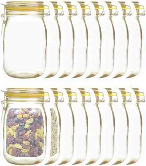 16Pcs Mason Jar Bags (5 oz) - Reusable Ziplock Seal, Leak-Proof Food Storage Bag for Kitchen, Travel, Camping & Picnics(Small) 16Pcs Mason Jar Bags (5 oz) - Reusable Ziplock Seal, Leak-Proof Food Storage Bag for Kitchen, Travel, Camping & Picnics(Small)