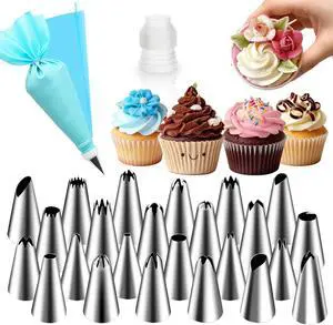 Hendiy Piping Tips, 26 Pieces Stainless Steel Frosting Piping Kit | Reusable Piping Bag, Coupler Included, Cake Decorating Hendiy Piping Tips, 26 Pieces Stainless Steel Frosting Piping Kit | Reusable Piping Bag, Coupler Included, Cake Decorating