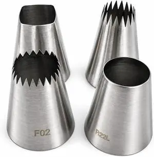 Large Piping Nozzles, 4Pcs #9FT #F02#F06#R22L Stainless Steel Seamless Icing Piping Nozzle Tip Set for Cupcakes and Baking Large Piping Nozzles, 4Pcs #9FT #F02#F06#R22L Stainless Steel Seamless Icing Piping Nozzle Tip Set for Cupcakes and Baking