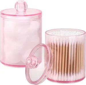 Tbestmax 2 Pack Qtip Holder Bathroom Jars Canisters for Cotton Ball Swab Pad Storage Dispenzer, Pink 10-Ounce Tbestmax 2 Pack Qtip Holder Bathroom Jars Canisters for Cotton Ball Swab Pad Storage Dispenzer, Pink 10-Ounce